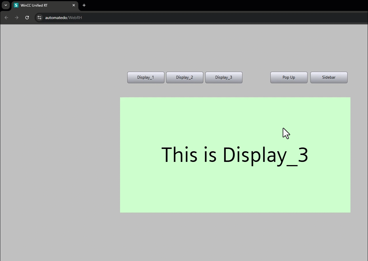 Figure 5.6: WinCC Unified sliding panels - Testing sliding panel functionality in runtime