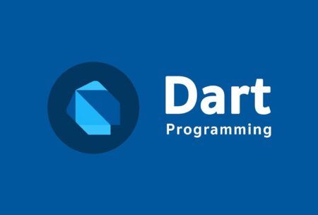 dart programming logo displayed prominently on a blue background, representing a dart mastery training