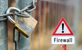 metal lock and warning sign labeled firewall