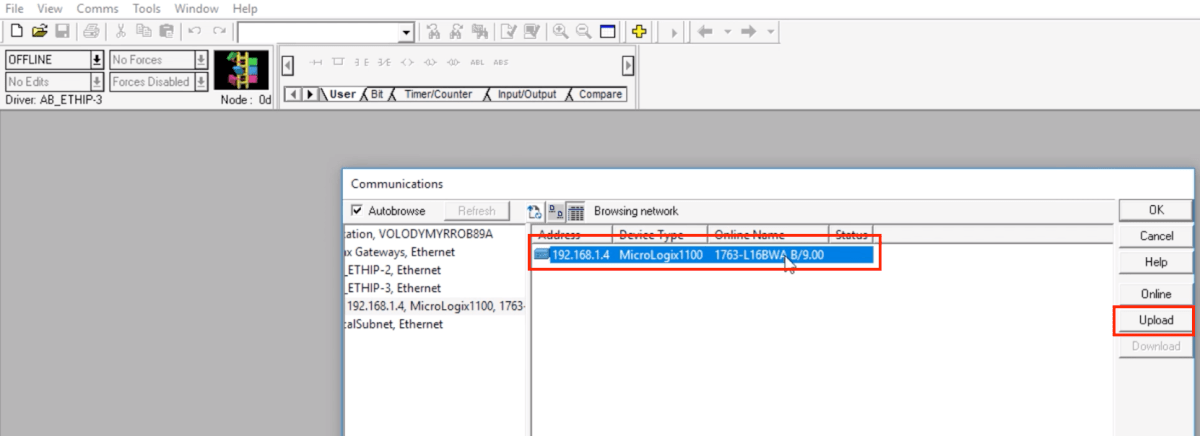 RSLogix 500 Going Online MicroLogix 1100 PLC
