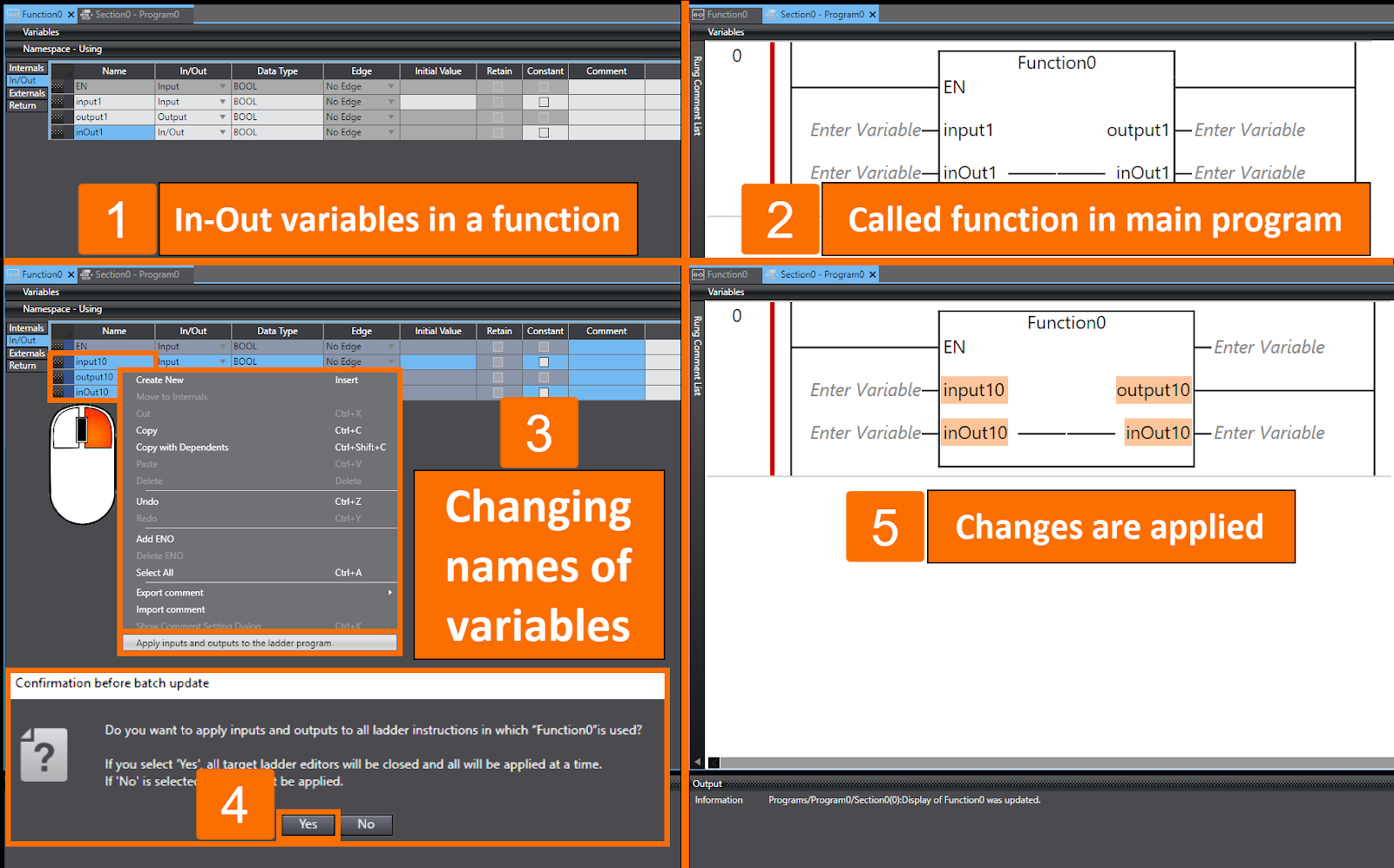 Figure 5.1 - Omron PLCÂ Programming | Applying change in in-out variables to a ladder program - First method