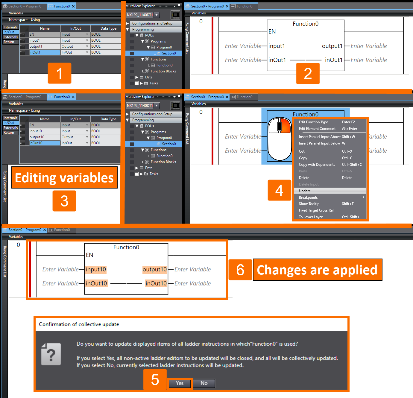 Figure 6.2 - Omron PLCÂ Programming | Applying change in in-out variables or return values to a ladder program - Second method