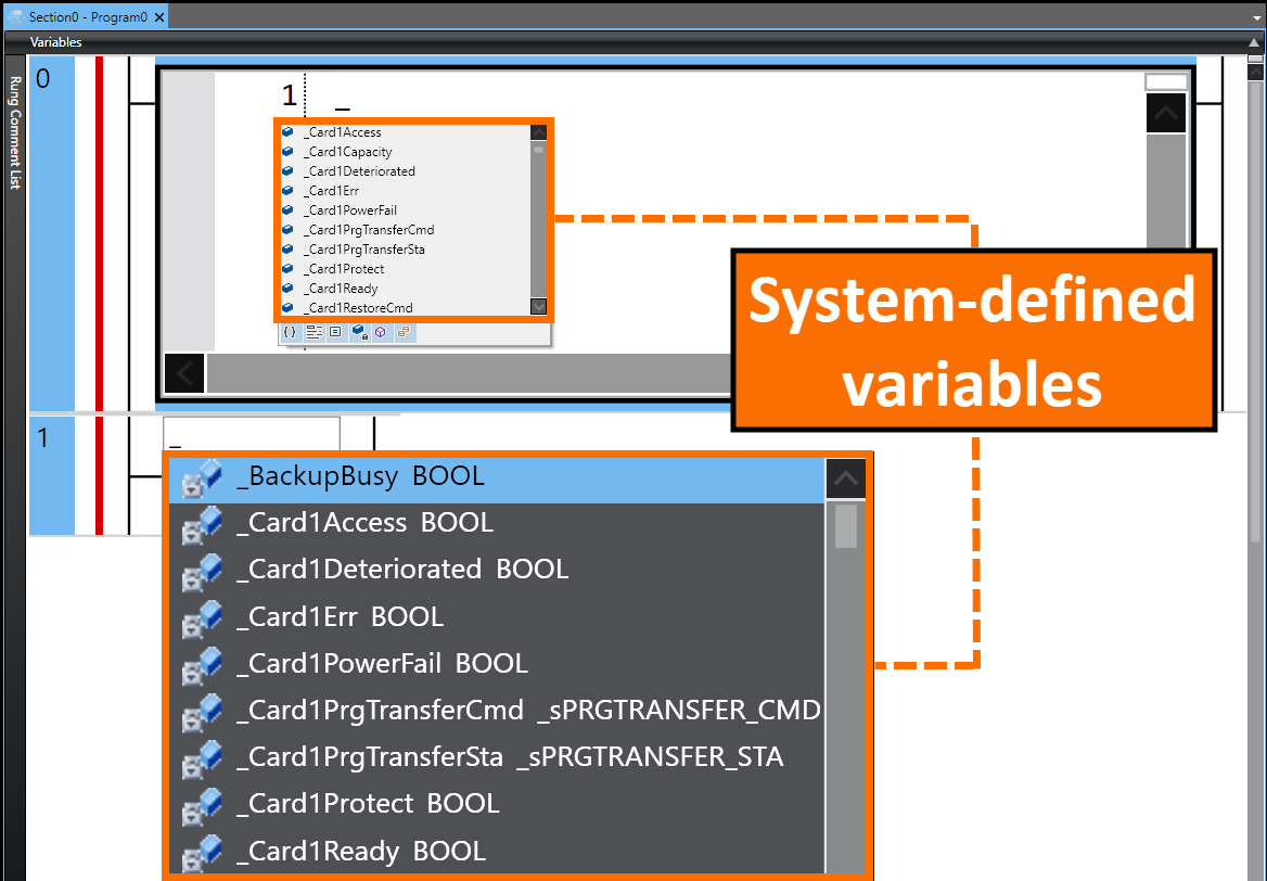 Figure 1.1 - Sysmac Studio PLC Programming| Lists of system-defined variables in the Ladder and ST editors