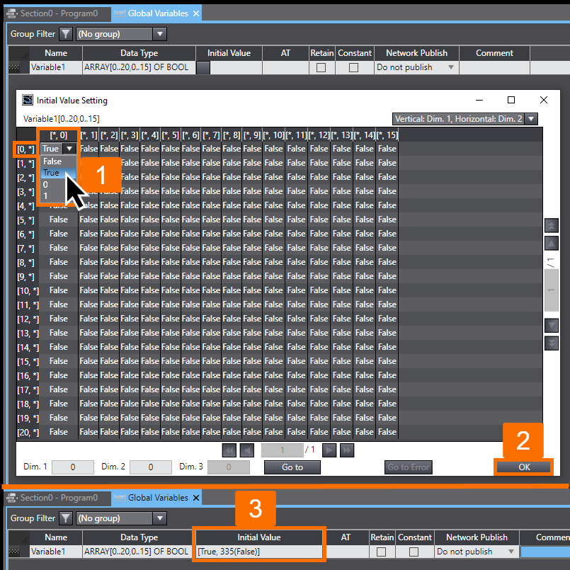 Figure 2.4 - Sysmac Studio PLC Programming | Assigning an initial value to an element of an array variable