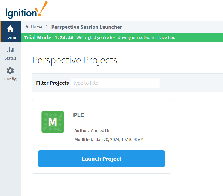 Figure 2.9 – Ignition | Perspective Session Launcher