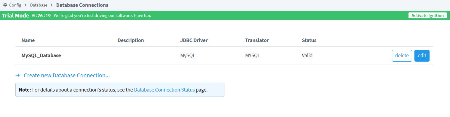 Figure 2.7 – Ignition | MySQL database Connection