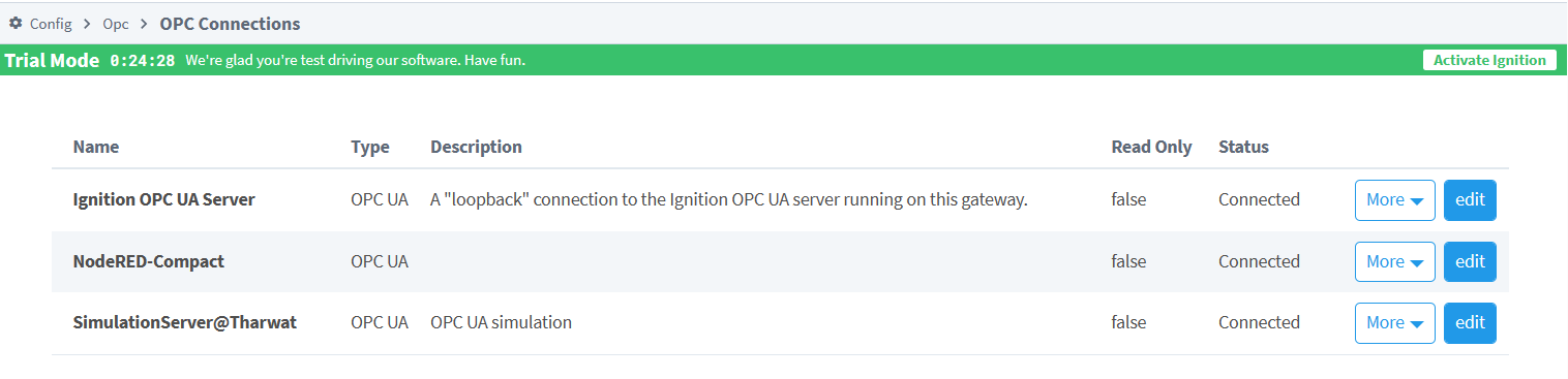 Figure 2.5 – Ignition | OPC UA Connections