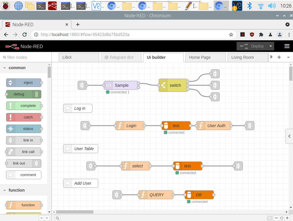 Figure 4.2 – Node-RED running on Raspberry PI for smart home application
