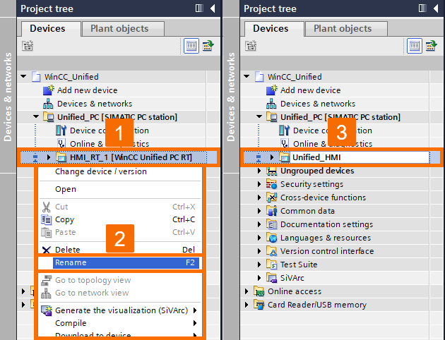 Figure 4.2: Introduction to WinCC Unified - Renaming the Unified HMI