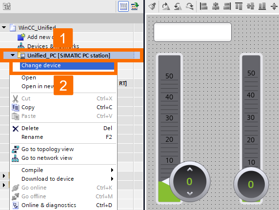 Figure 11.1: Introduction to WinCC Unified - Opening the change device window