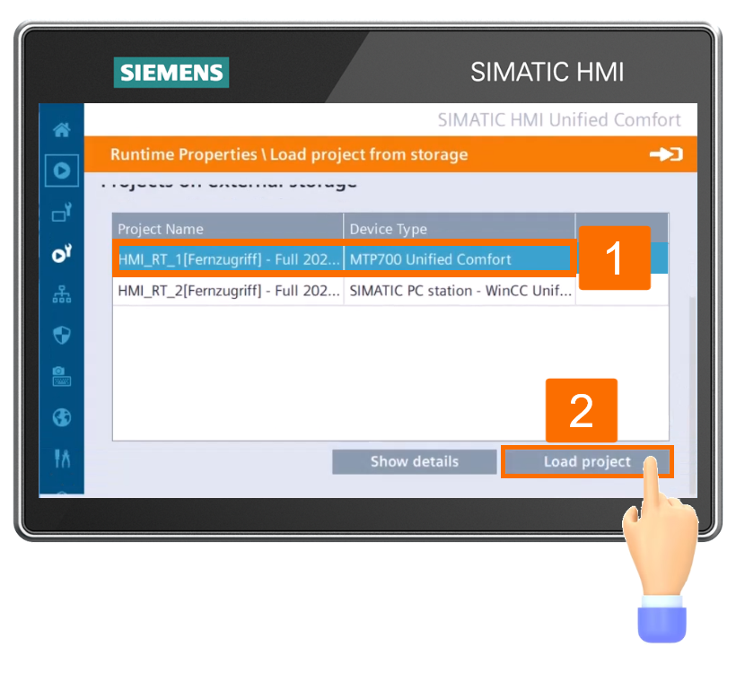 Figure 9.5: WinCC Unified: offline transfer - Loading project to Unified HMI from the memory card