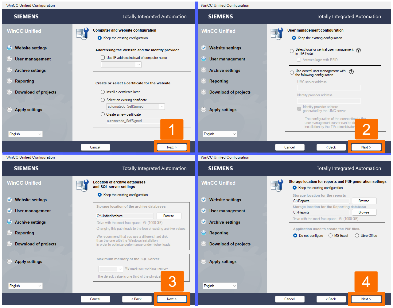 Figure 3.2: WinCC Unified: secure downloads - Accepting default settings for initial setup