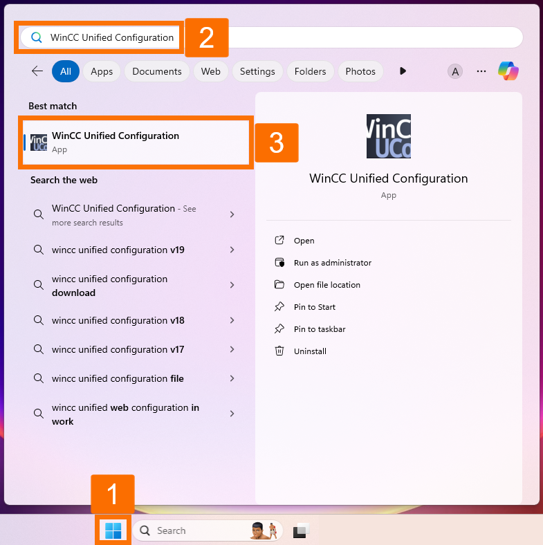 Figure 3.1: WinCC Unified: secure downloads - Launching the “WinCC Unified Configuration”