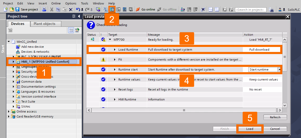Figure 5.3: WinCC Unified: secure downloads - Full download & runtime start procedure