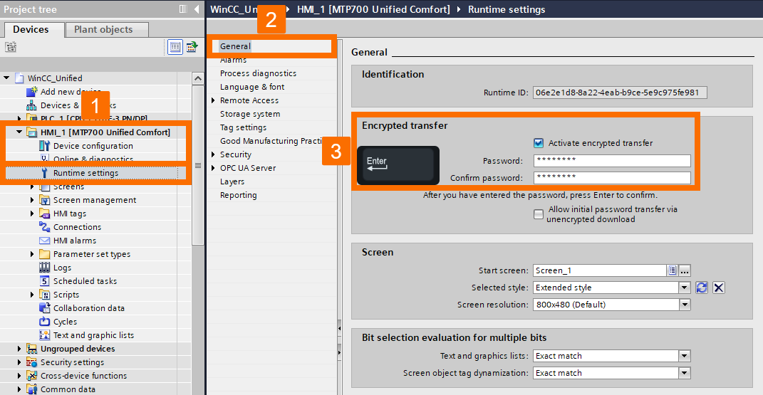 Figure 5.2: WinCC Unified: secure downloads - Enabling encrypted transfer