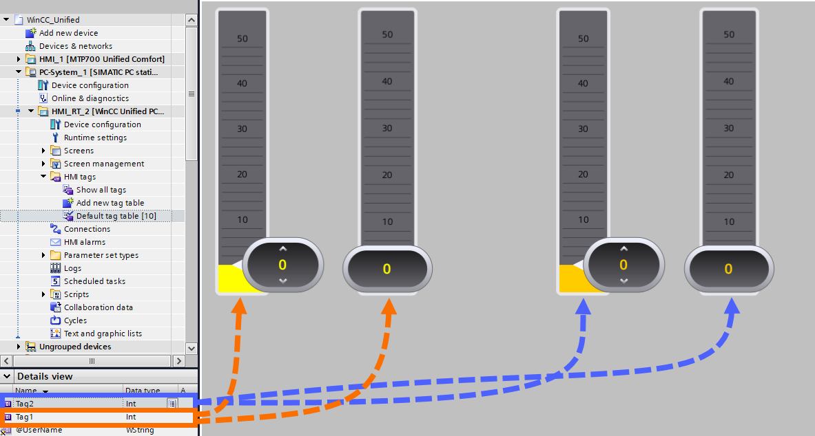 Figure 6.4: WinCC Unified: offline transfer - Linking internal tags to the corresponding graphics