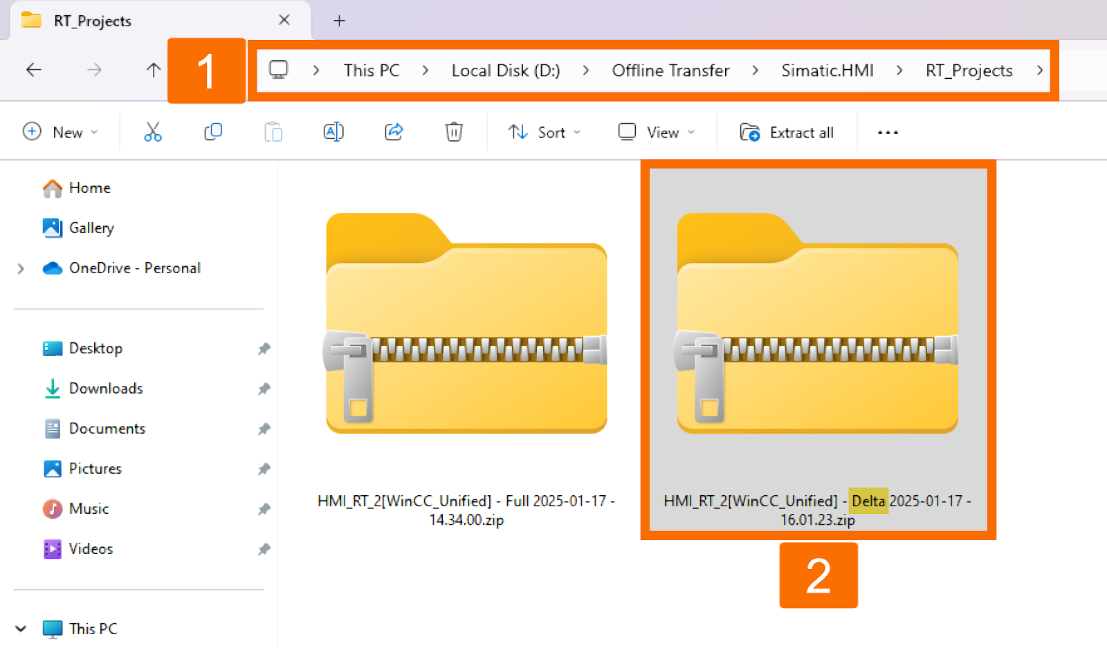 Figure 7.4: WinCC Unified: offline transfer - Delta download zip file