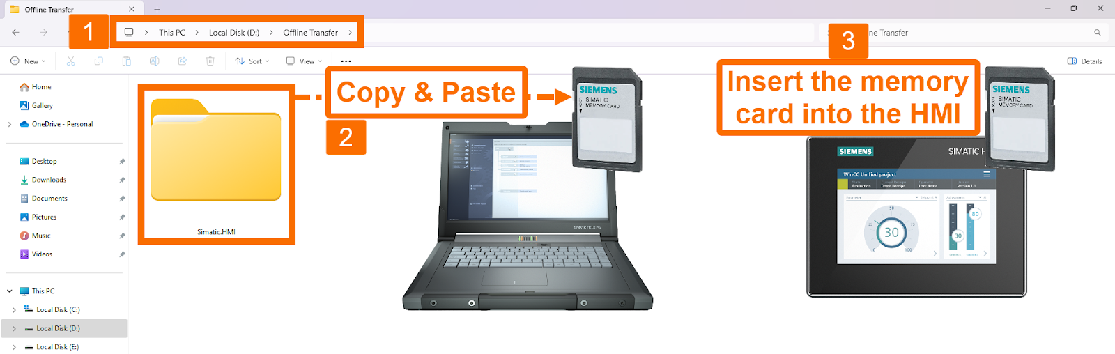 Figure 9.3: WinCC Unified: offline transfer - Transferring HMI data to the memory card