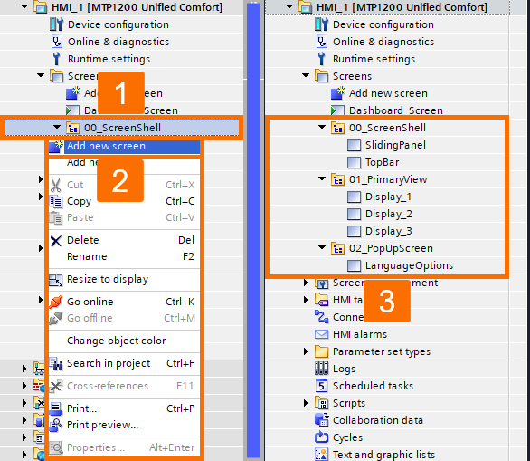 Figure 2.6: WinCC Unified screen layout - Implementing screens for screen groups