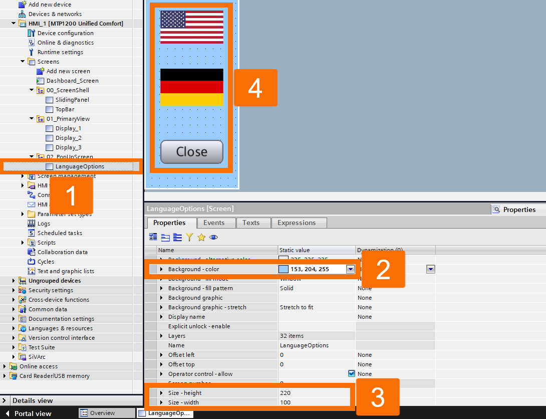 Figure 4.1: WinCC Unified pop-ups - Customizing pop-up screen