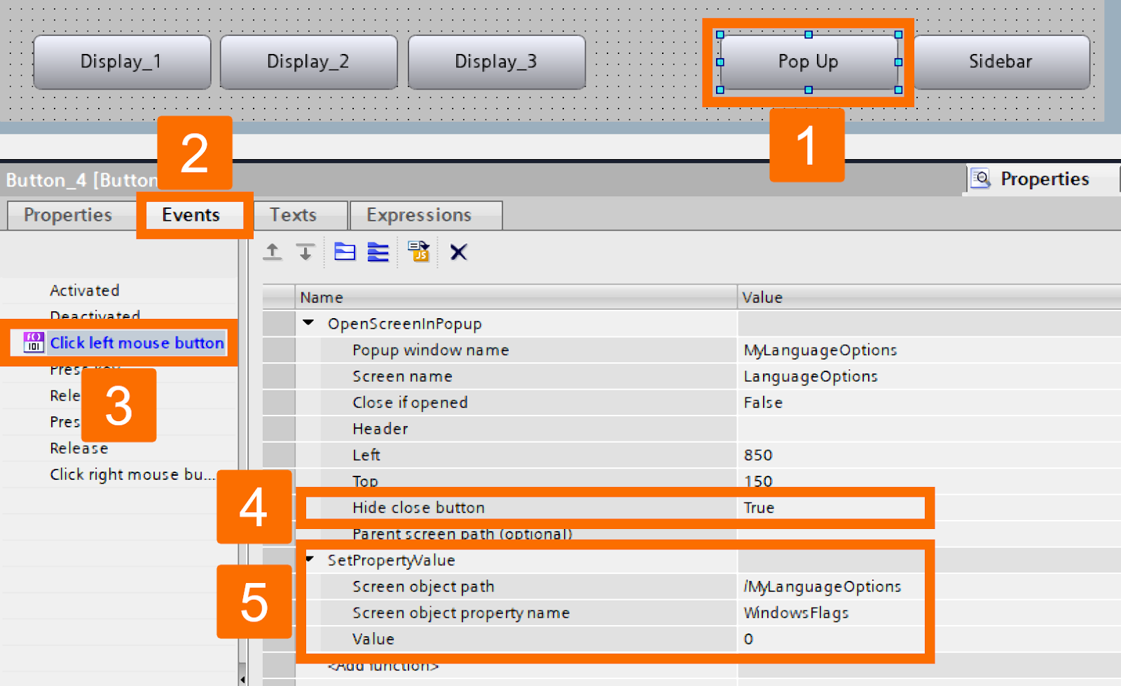 Figure 4.6: WinCC Unified pop-ups - Removing pop-up window frame and close button