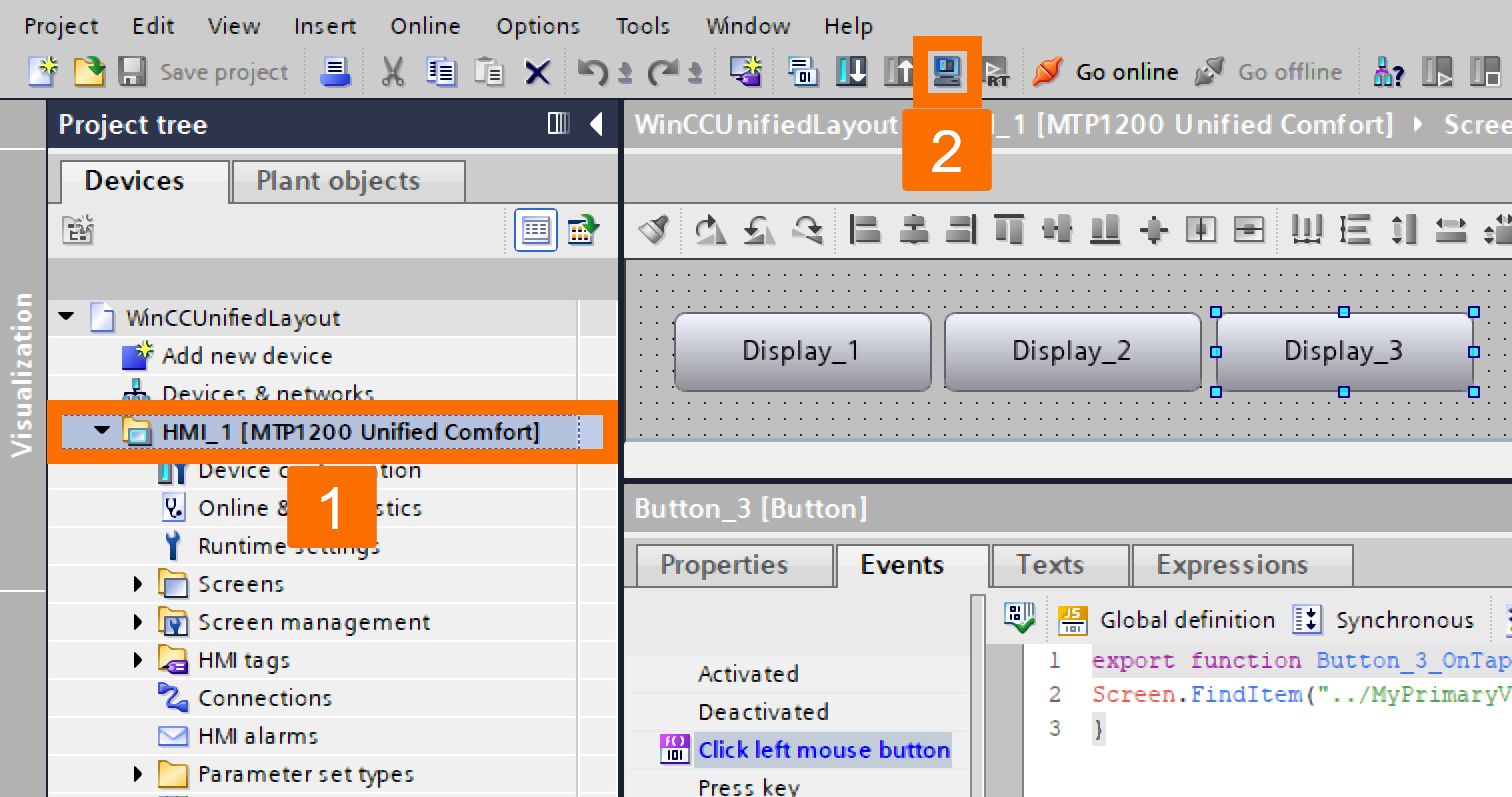 Figure 3.5: WinCC Unified navigation - Initiating runtime