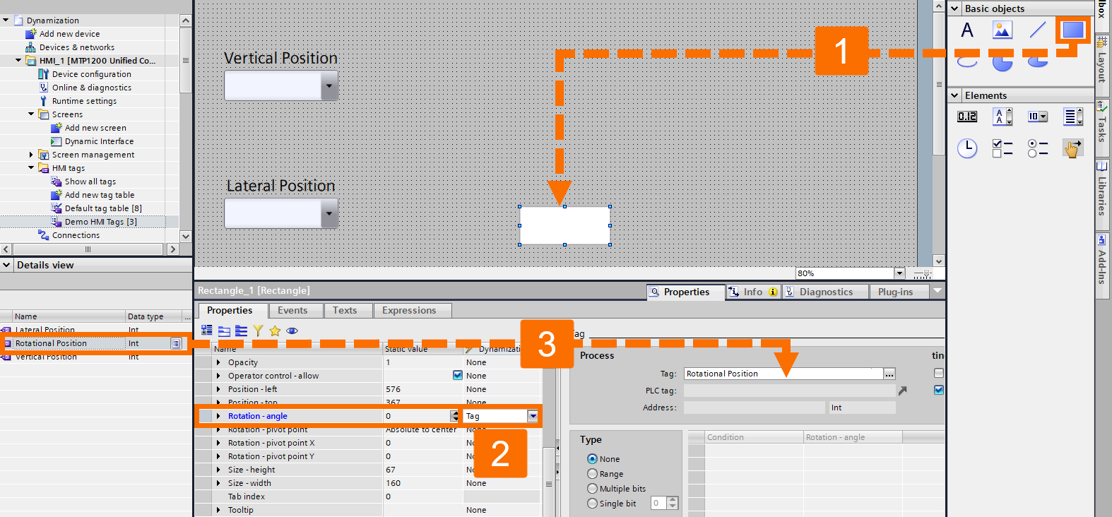 Figure 3.1: WinCC Unified dynamization -  Using tags for dynamic control