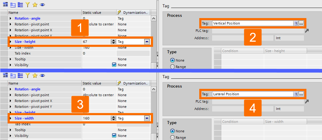 Figure 3.2: WinCC Unified dynamization - Tag-based size adjustment
