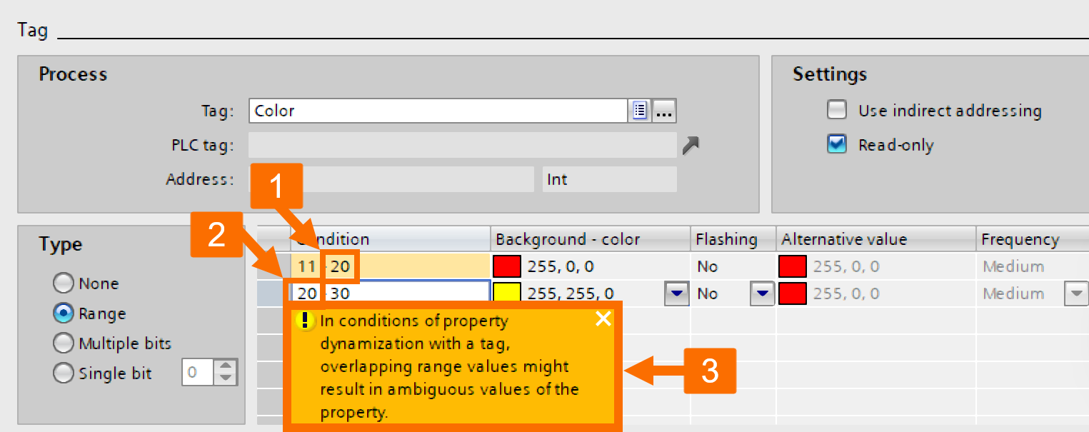 Figure 3.8: WinCC Unified dynamization - Preventing range overlaps