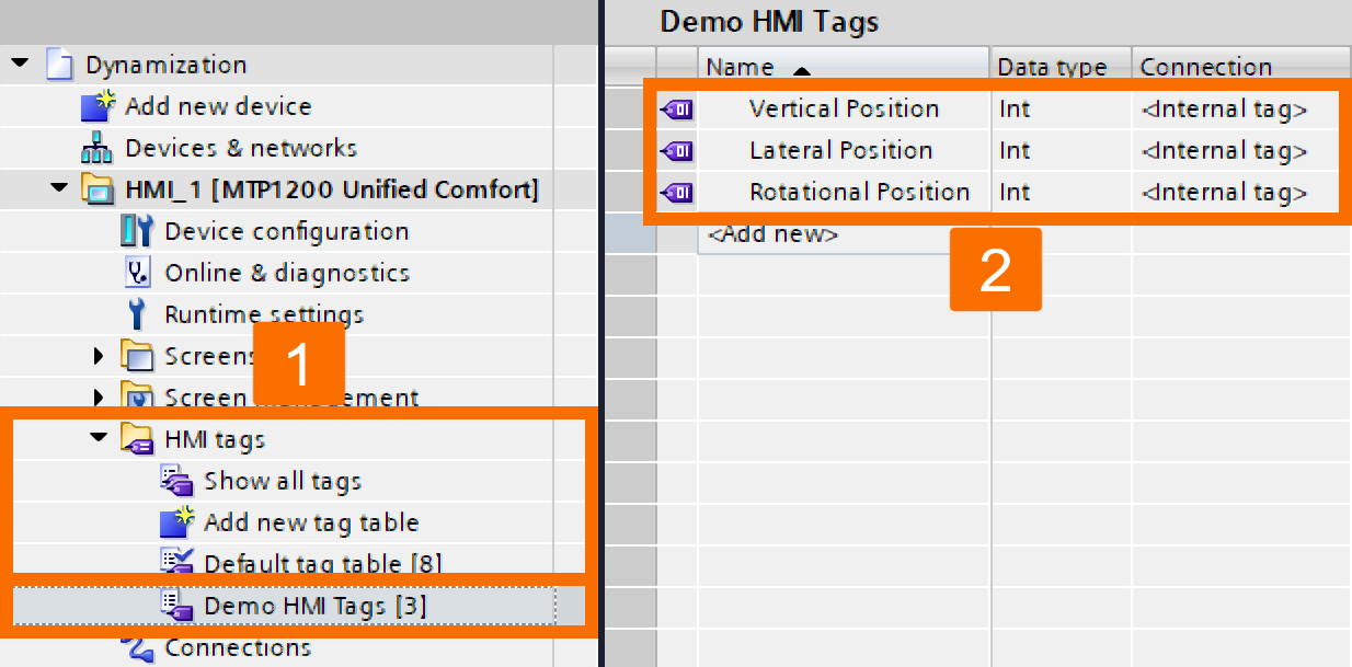 Figure 2.3: WinCC Unified dynamization - Defining dynamization tags