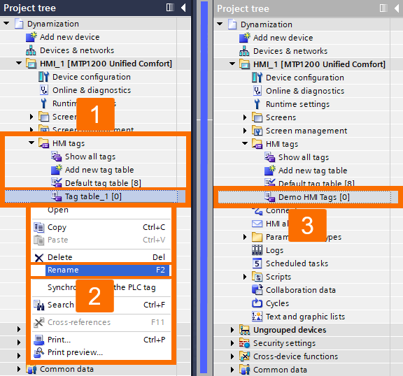 Figure 2.2: WinCC Unified dynamization - Adding an HMI tag table